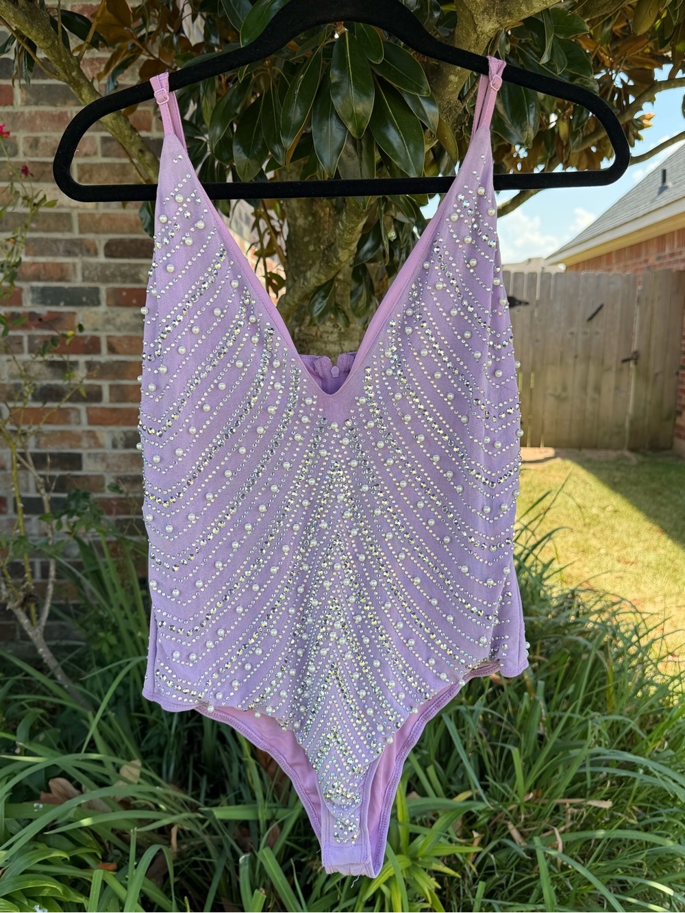 BanJul Purple Rhinestone Pearl Embellished Bodysuit